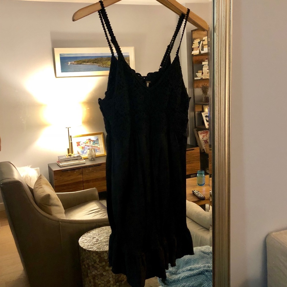 Free People Crochet and Silk Black Mini Dress, 2